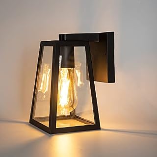 LUTEC Modern Outdoor Wall Lights Black Trapezoidal Lantern Wall Light Waterproof Aluminium Rustic Garden Decorative Lamp for Porch Balcony Patio and Garage
