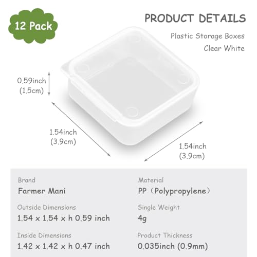 Image of 12 Pcs Square Bead Organizers with Lid (1.54 x 1.54 x 0.59 inch), Small Square Plastic Clear Beads Storage Containers Box for Beads, Small Items etc.