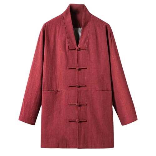 Costume Hanfu homme de qualite supérieure en lin elegant gilet long boutons grenouille