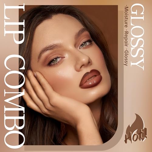 Nourishing Lip Gloss with Brown Lip Liner Lip Combo Set, Moisturizing High Shine Nude Lip Glow Oil Fresh Lightweight Glossy Plumping Lip Gloss for Women Long Wear Mini Liquid Lipstick Makeup#8 - Image 3