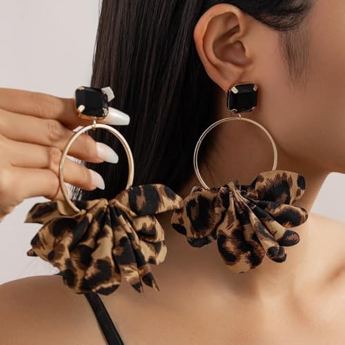 Chunky Leopard Dangle Drop Earrings for Women Statement Leopard Print 80/90s Earrings Exaggeration Cloth Costume Jewelry Gift4