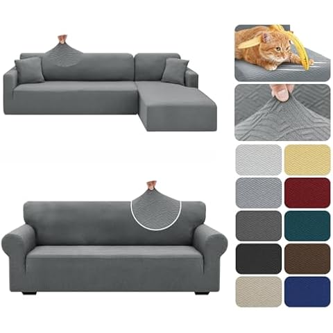 XINEAGE Sectional Couch Covers 3 Seat Couch and 3 Seat Chaise +1 Piece Couch Cover (Light Gray) Cover