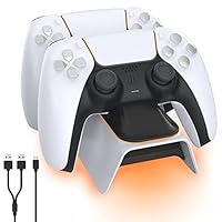 NexiGo Enhanced PS5 Controller Charger, Playstation 5 Charging Station with LED Indicator, High Speed, Fast Charging Dock for Sony DualSense Controller, White