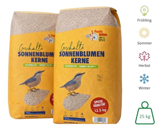 Paul´s Mühle Sonnenblumenkerne geschält für Vögel 25 kg (2 x 12,5 kg) Neue Ernte 2025