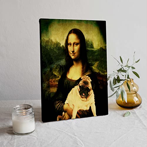 Funny Mona Lisa And Pug Canvas Wall Art Prints,Funny Famous Paintings Prints,11X14 Inches Artwork For Bathroom Bedroom Living Room Office Art Planting Room Home Decorations,Pug Mom Dog Lover Gifts #TOP1