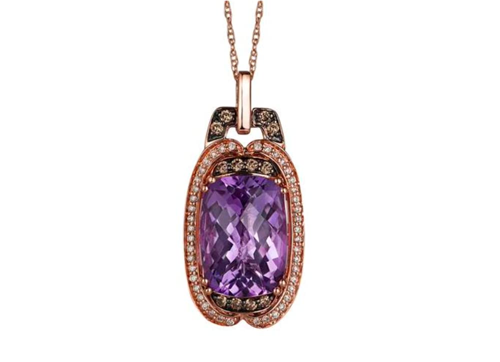 LEVIAN Pendant Amethyst Chocolate and Vanilla Diamonds Necklace 6.09 cttw 14k Rose Gold 1 1/5'' Long, pink purple chocolate brown white rose, SUXT 129