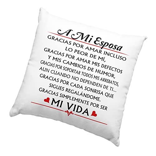 Cojin Personalizado 40x40 A mi Esposa, Idea, Ideas de Regalo de cumpleaños de la Esposa o el día - con Relleno (40 x 40 cm, Blanco) Cover
