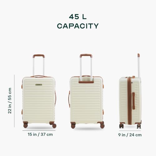 Image of Assembly Stark Dual-Tone 20 Inch (55cm) Cabin Trolley Bag Hard Shell Polycarbonate Suitcase with TSA Lock 8 Spinner Wheels Carry On Luggage Moon White