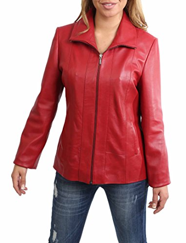 Veste en cuir véritable rouge Julia : agneau haut de gamme pour femme chic