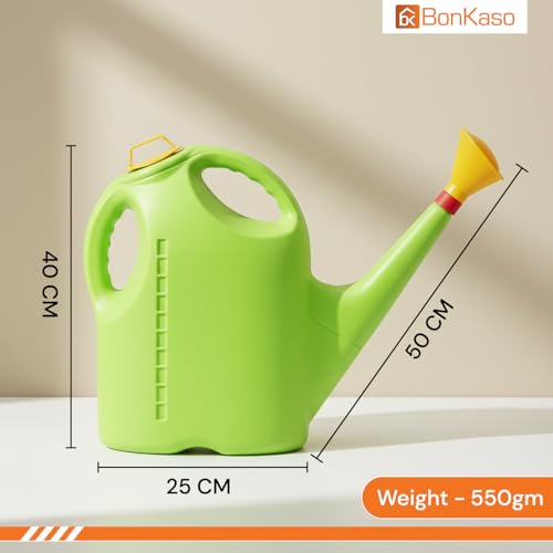 Image of BonKaso 10L Plastic Watering Can for Plants | Durable Garden Water Can with Sprinkler Cap | Easy Grip Handle & Gentle Spray | Ideal for Indoor, Outdoor, Terrace & Kitchen Gardening Water Spray (Green)