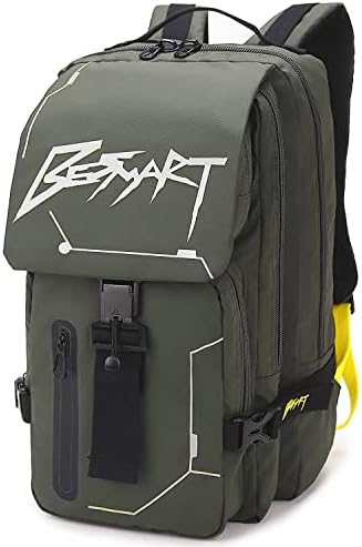 BE SMART Hiking Outdoor Travel Backpack with Cyberpunk Design, Water-Resistant Laptop Daypack Book Bag with Multi-Layer for Men & Woman (Army Green)