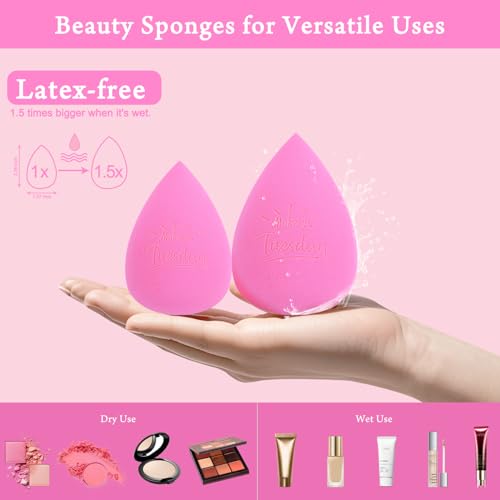 Image of Real Perfection Makeup Sponge Set Blender Sponges, Latex-Free Beauty Makeup Sponges 7 pcs with 1 Travel Container Case for Blending Foundation Liquid Cream and Powder (Pink)