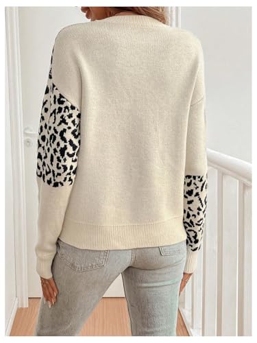 Image of SOLY HUX Women's Vintage Leopard Print Long Sleeve Round Neck Jumper