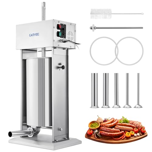 GarveeTech 25L Electric Sausage Stuffer with Stepless Speed Control & Foot Pedal - 304 Stainless Steel Sausage Stuffer Machine Includes 5 Filling Tube