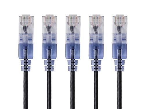 Image of Monoprice SlimRun Cat6A Ethernet Patch Cable - Network Internet Cord - RJ45, Stranded, UTP, Pure Bare Copper Wire, 30AWG, 2 Feet, Black, 5-Pack