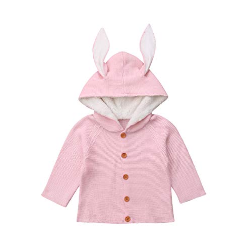 Newborn Knitted Baby Boy Girl Sweaters Bunny Coat Button Cardigan Warm Coat Baby Fall Winter Clothes Toddler Outwear (Pink, 0-6 Months)