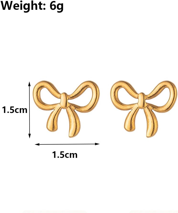Gold Titanium Bow Stud Earrings for Women Her,1Pair Simple Cute Small Bowknot Earrings,Dainty Tiny Metal Ribbon Bow Earrings Jewelry Gift - Image 4