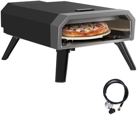 Outdoor Pizza Oven with 13-Inch Pizza Stone, 13,000 BTU, Portable Propane Gas Pizza Maker with Collapsible Legs for Backyard, Outdoor, Handmade Pizza, Black, GP1301-SC
