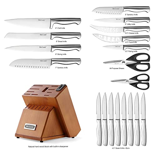 Mc69 20 Pieces German Knives Block Set With Built-In Sharpener + Mcw12 Bamboo Cutting Board(Large, 17"X12"X1") #TOP2