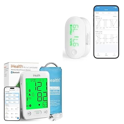 iHealth Home Health Kit—Accu Luminate Upper Arm Blood Pressure Monitor White with Wide Range Cuff + Rechargeable Fingertip Pulse Oximeter