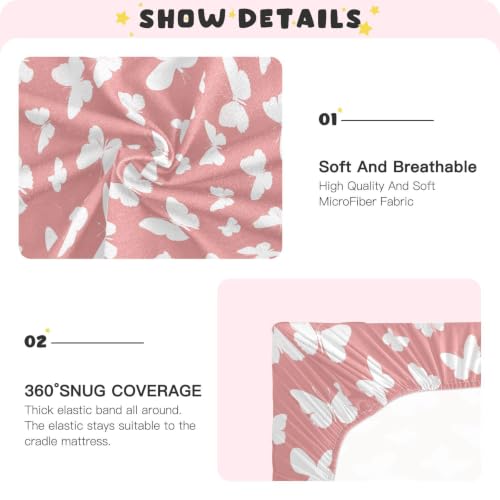 Image of Crib Sheet Breathable Soft Crib Mattress Sheet for Baby Toddler Boys Girls Fitted Pack n Play Crib Sheet Fit Standard Crib Mattress 39 x 27 Inch Pink Butterfly Silhouettes