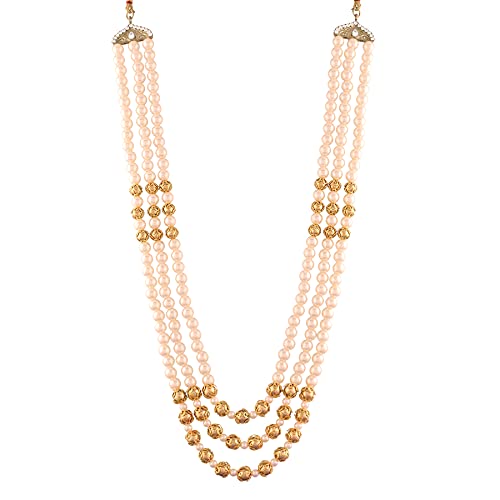 Image of I Jewels 3 Layered Traditional Gold Plated Dulha Moti Mala with Stone Maharaja Haar /Groom Necklace For Men (MLP36FL)