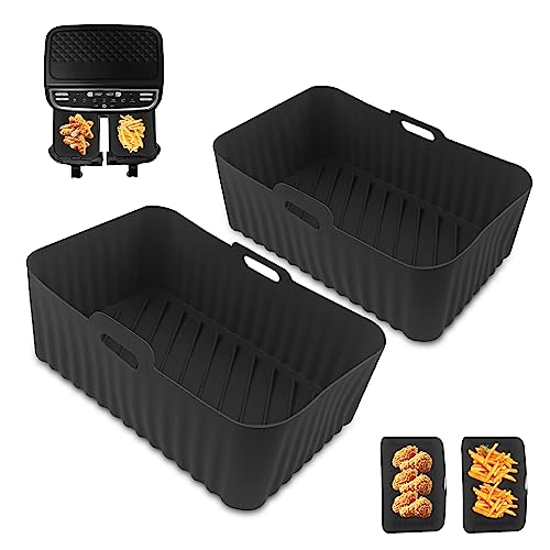 Fousenuk 2 Pezzo Cestino per Friggitrice ad Aria, Riutilizzabile Teglia in Silicone per Friggitrice ad Aria, Rettangolare Air Fryer Contenitori Accessori, Cestello per Airfryer, Microonde, Forno
