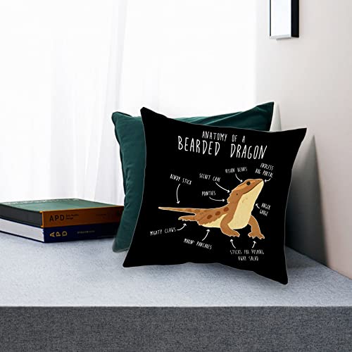 Sidhua Reptile Themed Pillowcase Decorations For Home, Funny Cartoon Drawing Bearded Dragon Throw Pillow Cover 18”X18”, Reptile Lover Gifts, Bearded Dragon Lover Gifts #TOP1