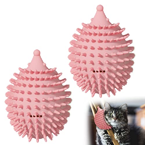 Image of 4.5in Cat Grooming Wall Mount - Corner Face Scratcher and Massage Comb for Cat and Dog (Pink)