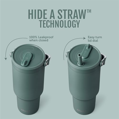 Image of Ello Oasis Go+ 32oz Tumbler with Top Handle and Retracting Straw | Reusable Insulated Stainless Steel Cup, 100% Leakproof Water Bottle, 24 Hours Cold, Cup Holder Friendly For Travel | Alligator
