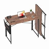 VECELO Folding Desk with Storage Bag 39 Inch Writing Desk Home Office Sturdy Steel Laptop Table for Home Office Work Rustic Brown