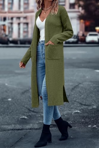 Image of Danedvi Long Cardigan Sweaters Women Trendy Open Front Coat with Pockets | Open Front Duster,Long Sleeve Coatigan,Soft Knit,Oversized,Casual Fall Winter, Daily Wear, Going Out,Work Office