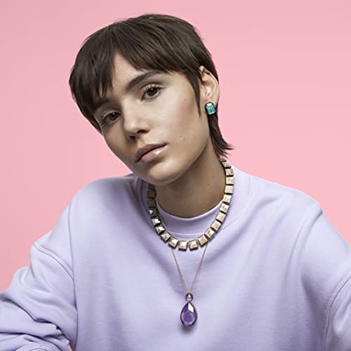 Swarovski Orbita Pendant Necklace, Dual-Sided Green And Lilac Drop-Cut Crystals With A Gold-Tone Finish Chain, Part Of The Swarovski Orbita Collection #TOP6
