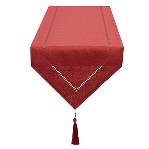 SANLEHAUSE Camino de Mesa Lino Rojo 32 x 275 cm, Camino de Mesa, Liso, Moderno, Camino de Mesa de Fácil Cuidado para Mesa de Comedor, Mesa de café, Restaurante, Decoración