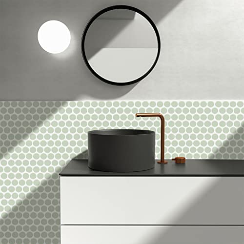 Waldecoo Penny Round Tile Peel And Stick Backsplash, Light Green 3D Adhesive Peel And Stick Tile Stickers Kitchen Backsplash, Stick On Tiles For Kitchen And Bathroom (10 Tiles, 12"×12") #TOP2