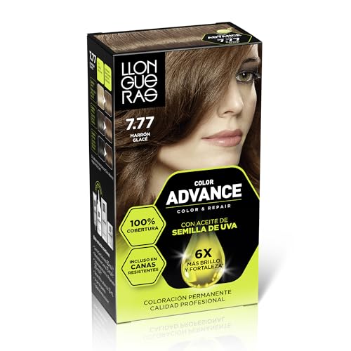 Llongueras Color Advance Tinte Pelo Mujer Coloración Permanente 100% Cobertura Incluso En Canas Resistentes - Tono 7.77 Marrón Glacé