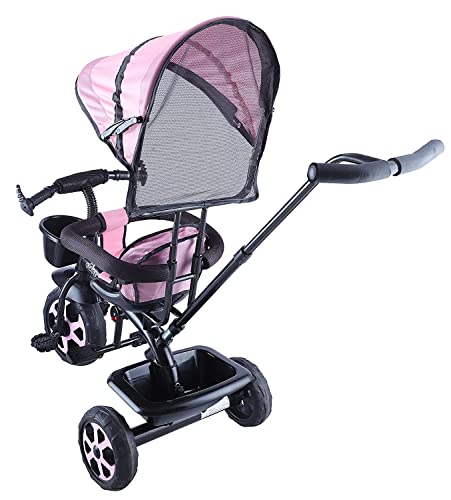 Image of JoyRide Stroller Tricycle| Baby Trike|Tricycle with Canopy and Parental Adjust Push Handle for Kids|Boys|Girls Age Group 1.5 to 5 Years (Pink)
