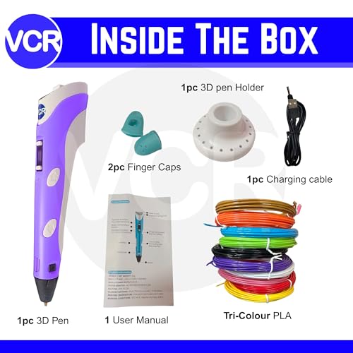 Image of VCR Purple 3D Pen with USB Power | Pack of 3 x 3 Meters + Pack of 10 x 5 Meters in Length | Filament for 3D Pen - Adjustable Temperature for 1.75mm PLA - Perfect for DIY Craft