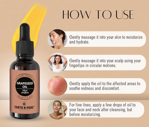 Image of Earth N Pure Grapeseed Oil Cold Pressed, Natural and Therapeutic Grade 50 ml