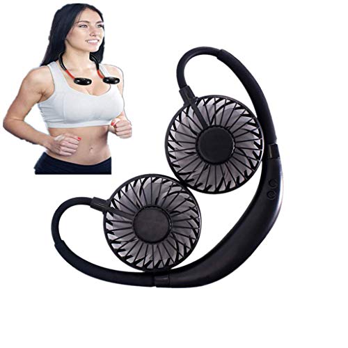 Ahaorah Hand Free Personal Fan, Portable USB Battery Rechargeable Mini Fan Headphone Design Wearable Neckband Necklance Fan Cooler Fan Dual Wind Head for Traveling Outdoor Office Room(Black)