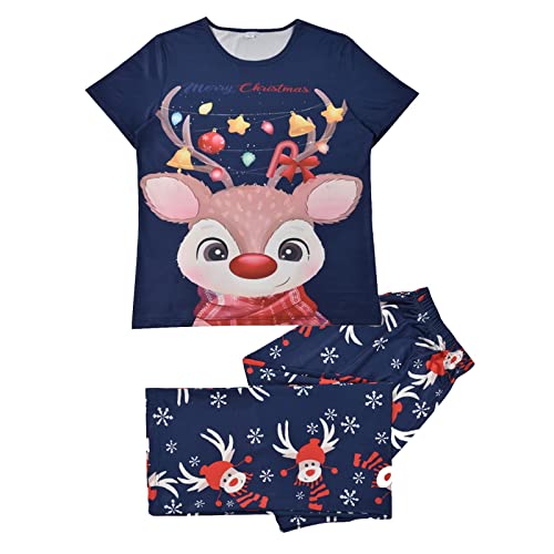 Family Matching Christmas Pajamas For Adult Letter Print Sleepwear Cotton Holiday Pjs Men Women Short Sleeve 2 Pieces Set(Navy,Xx-Large) #TOP2