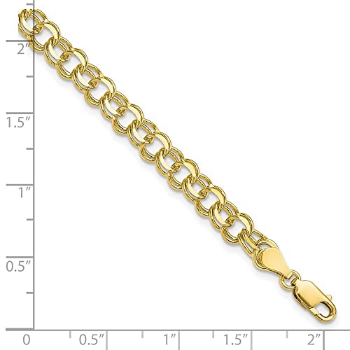 8" 10K Yellow Gold Solid Double Link Charm Bracelet #TOP3