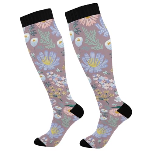 Dussdil Cornflower Field Wildflowers Compression Socks for Women Men Circulation Long Knee Sock for Sport Gym Running Stockings
