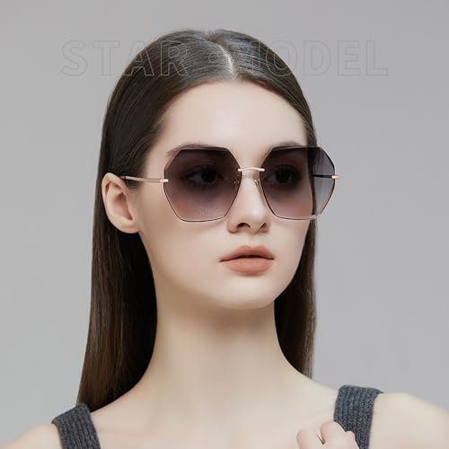 Rimless Sunglasses for Women Faded Lens, Gradient Frameless Sun Glasses Oversized HD Nylon Lens UV Protection4