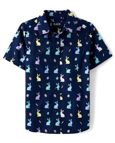 Image of The Children's Place Boys' Short Sleeve Poplin Button Down Shirt