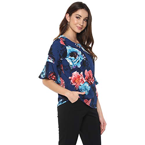 Image of mayra Women's Blue Color 3 /4 Sleeve Floral Top