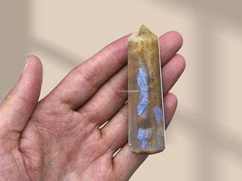 Image of Crystal Heaven Certified Sun Moonstone Tower Obelisk Point For Chakra, Healing And Balancing - Aaa Grade Original Certified Gemstone Agate For Reiki Meditation Yoga Spiritual (2-3 Inches)