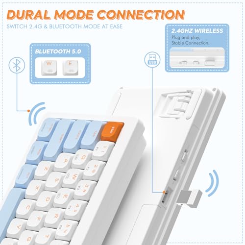 Image of A.JAZZ AKL680 65% Low Profile Wireless Mechanical Keyboard, BT /2.4Ghz Dual Mode 68 Keys Gaming Keyboard with Ultra-Thin Red Switches for PC /Laptop /Windows /Mac(Blue /White)