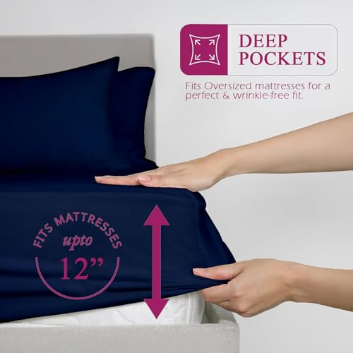 Image of Trance Home Linen 300 TC Bamboo Fitted Bedsheet | Soft, Breathable & Eco-Friendly Bedsheet with 2 Pillow Cover - (78 x 42 inch, Mediterranean Blue)