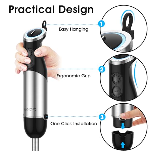 KOIOS 1000W 12-Speed 5 in 1 Hand Mixer Stick Blender with 304 Stainless Steel Blade, Food Processor, Beaker, Egg Whisk and Milk Frother, BPA-Free, for Smoothies Puree Baby Food